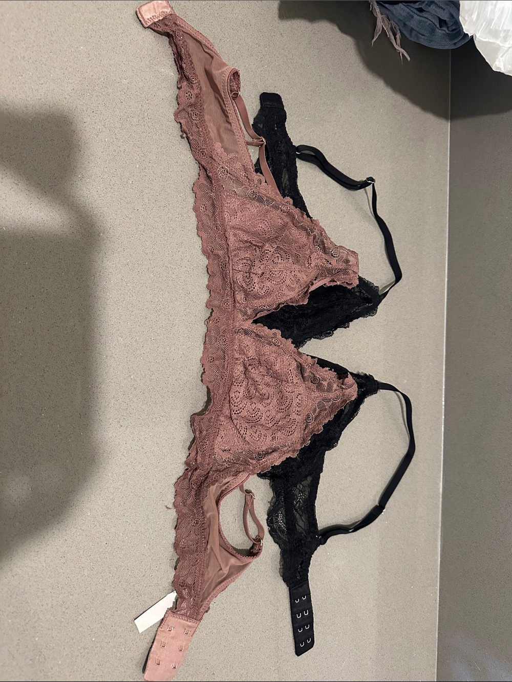 aerie Lace Triangle Bralette in Rosewood and Black